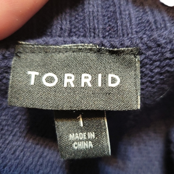 Torrid Tinsel Stripe Holiday Sweater Navy 1X - Picture 7 of 9